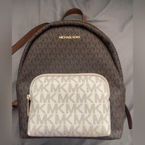 Michael Michael Kors Logo Casual Travel Backpack Color Brown/White Pockets